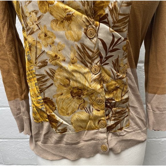Anthropologie GUINEVERE Silk XS Cardigan Womens Large 3/4 Sleeve Orange Tan - Picture 3 of 11